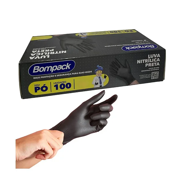 LUVA NITRILICA PRETA P S/PO C/100 UND