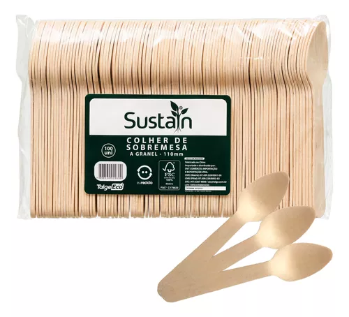 COLHER MADEIRA GRANEL SUSTAN C/100 UNIDADES