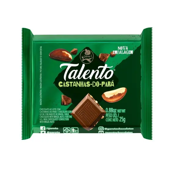 CHOCOLATE GAROTO TALENTO CASTANHAS DO PARA 25G