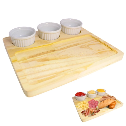 PETISQUEIRA QUADRADA MADEIRA 4 DIVISOR E 3 POTINHOS