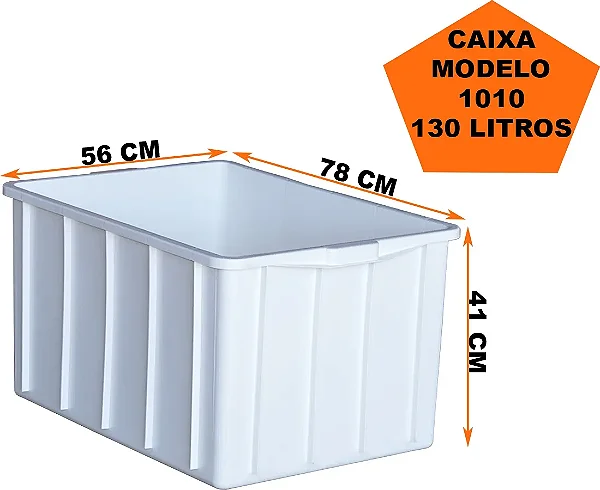 CAIXA PLASTICA BRANCA 130lts 1010 78x56x41