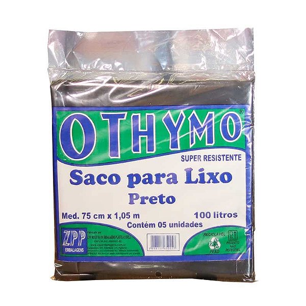 SACO LIXO PRETO 100litros C/5 UN 75x1,00