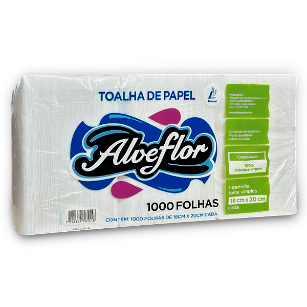 PAPEL TOALHA INTERFOLHADO 100% ALVE FLOR 20X23CM C/1000