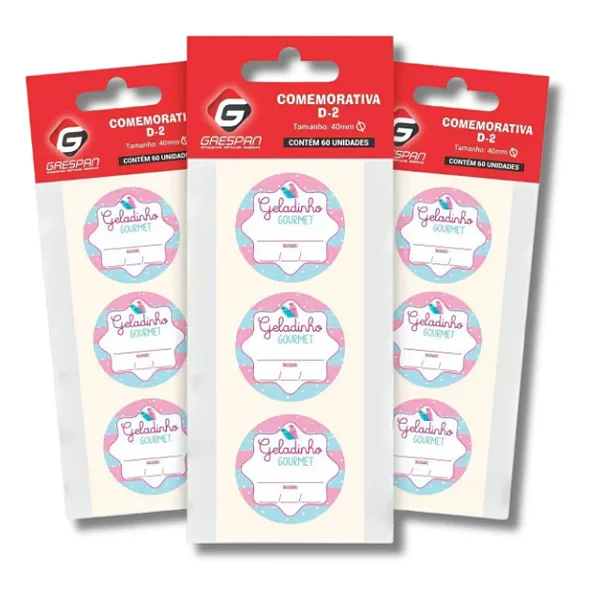 ETIQ. COMEMORATIVA D-2 PCT C/60 UND GELADINHO GOURMET