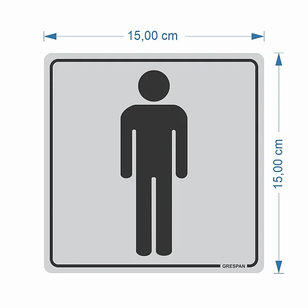 PLACA SINALIZACAO WC MASCULINO 15x15MM