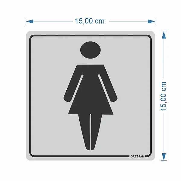 PLACA SINALIZACAO WC FEMININO 15x15MM