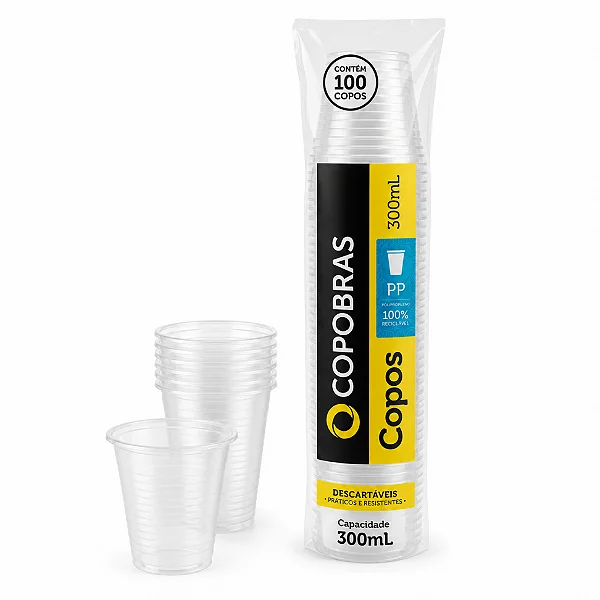 COPO PLASTICO 300ML PP TRANSPARENTE COPOBRAS C/100 UND