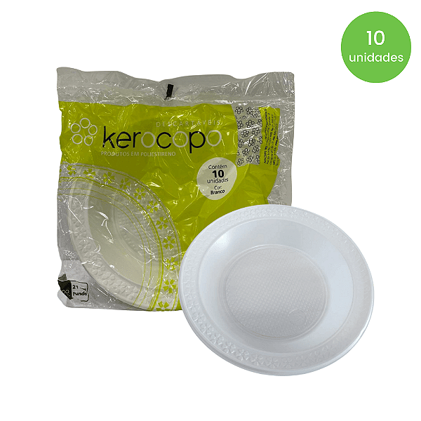 PRATO 21CM FUNDO KEROCOPO BRANCO C/10 UND