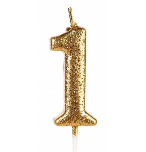 VELA GLITTER DOURADA N1 COM PALITO 13,5CM