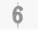 VELA GLITTER PRATA N6 COM PALITO 13,5CM