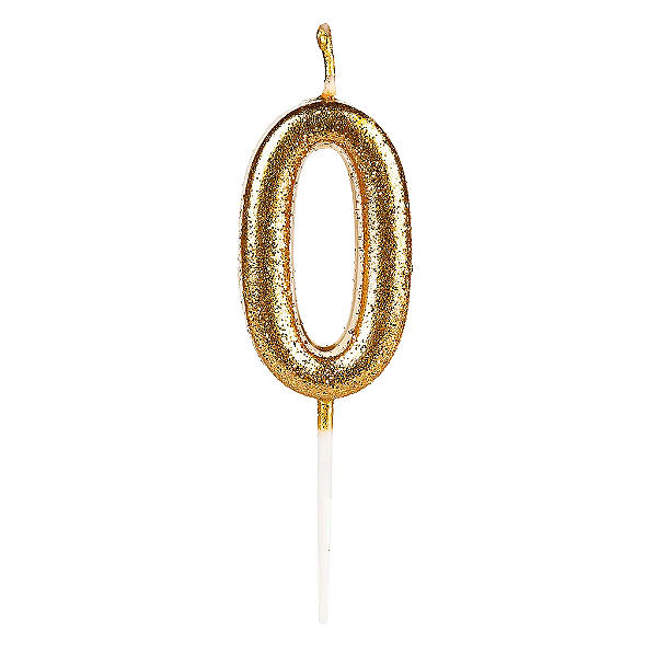 VELA GLITTER DOURADA N.0 C/ PALITO 8CM