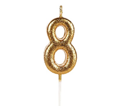 VELA GLITTER DOURADA N8 C/ PALITO 8CM