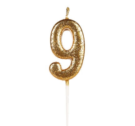 VELA GLITTER DOURADA N9 C/ PALITO 8CM