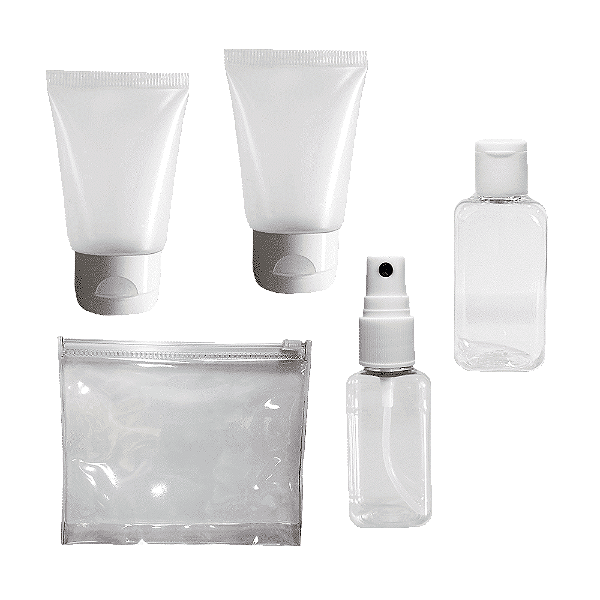 KIT VIAGEM COM BAG EM FECHO ZIP COM 5 PEÇAS