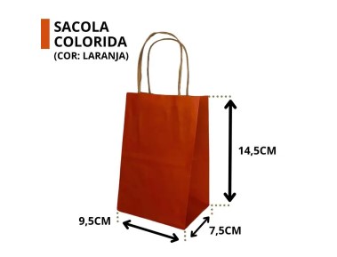 SACOLA PAPEL KRAFT LARANJA ALÇA NATURAL 9,5X7,5X14,5CM C/ 10 UNIDADES