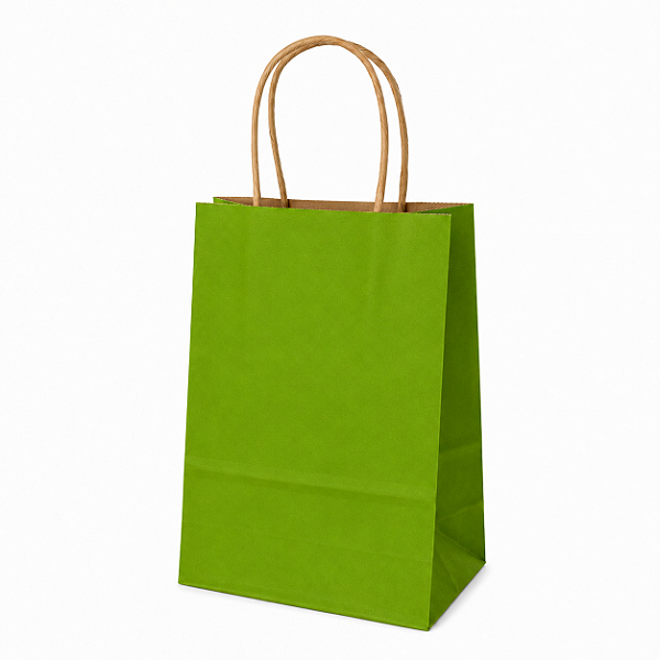 SACOLA PAPEL KRAFT VERDE LIMÃO ALÇA NATURAL 9,5X7,5X14,5CM C/ 10 UNIDADES