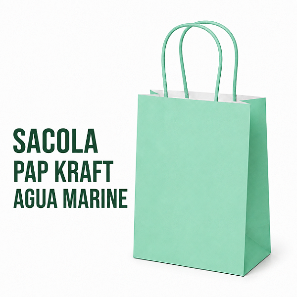SACOLA PAPEL KRAFT AGUA MARINE 13,5X8X16CM C/10 UND