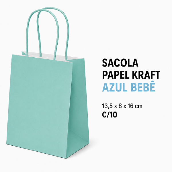 SACOLA PAPEL KRAFT AZUL BEBE 13,5X8X16 C/10