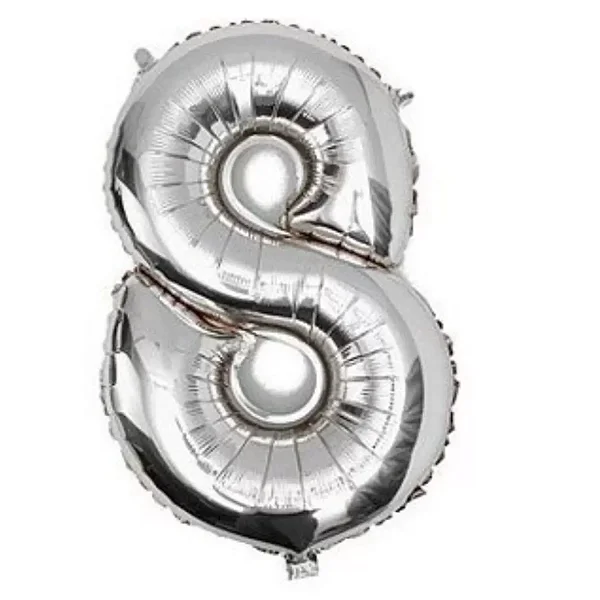 BALAO METALIZADO PRATA 40CM N.8