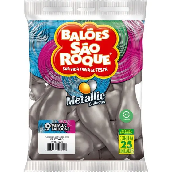 BALAO 9 METALLIC BALLOON PRATEADO C/25 UNIDADES