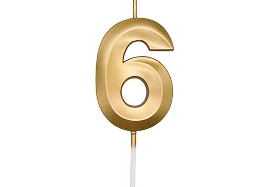 VELA MINI DESIGN DOURADA NUMERO 6