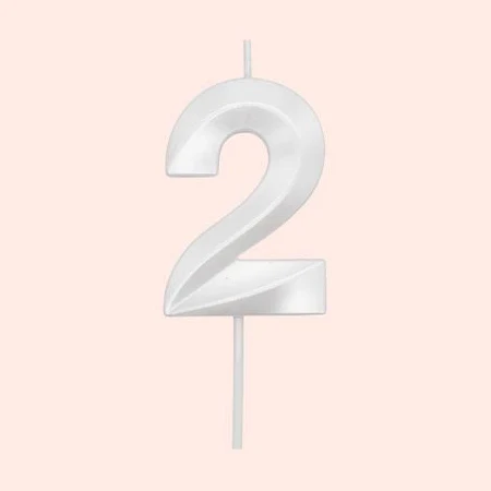 VELA MINI DESIGN BRANCA PEROLIZADA NUMERO 2