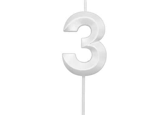 VELA MINI DESIGN BRANCA PEROLIZADA NUMERO 3