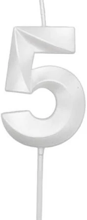 VELA MINI DESIGN BRANCA PEROLIZADA NUMERO 5