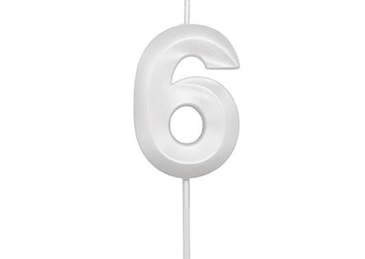 VELA MINI DESIGN BRANCA PEROLIZADA NUMERO 6