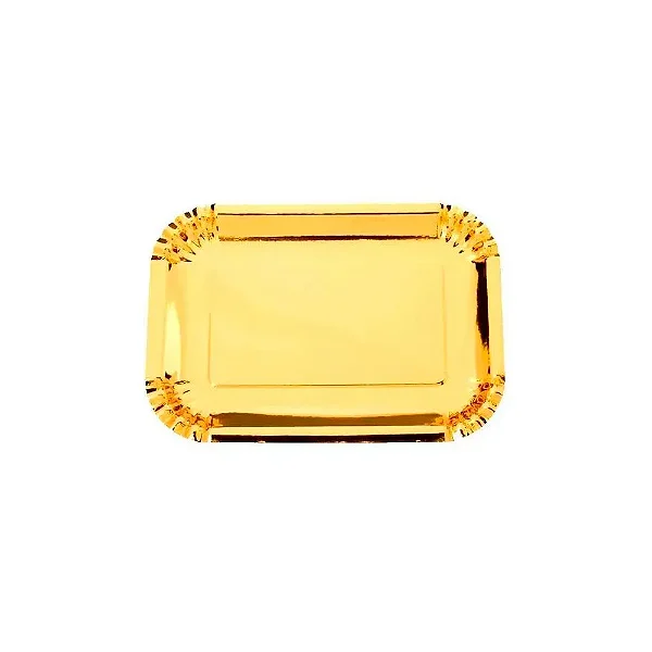 PRATO PAPEL RETANGULAR DOURADO C/5 UND 19x27