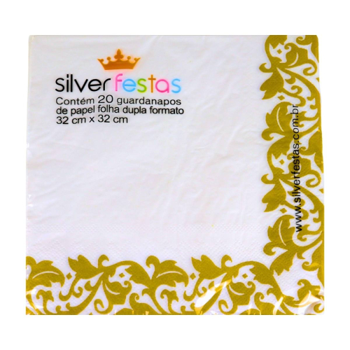 GUARDANAPO ESTAMPADO DOURADO 32X32CM C/20 UND FOLHA DUPLA