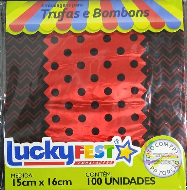 EMBALAGEM TRUFA POA PRETO/VERMELHO 15X16 C/100 UND