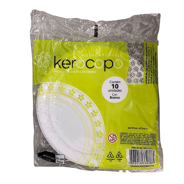 PRATO 26CM RASO KEROCOPO BRANCO C/10 UND