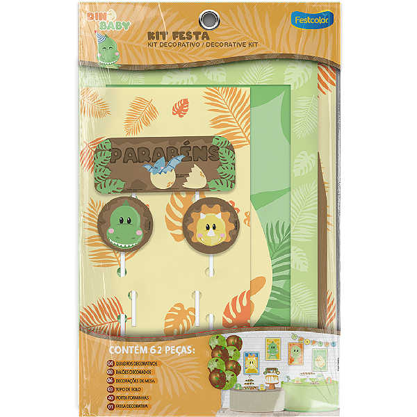 KIT FESTA DINO BABY C/62 PEÇAS