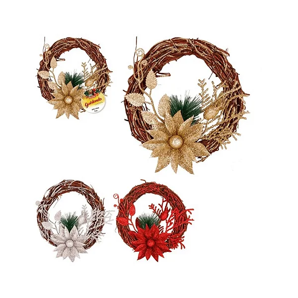 GUIRLANDA DECORADA GOLDEN 15CM VERMELHA, PRATA, DOURADA