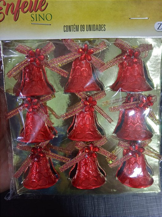 ENFEITE SINO DECORADO VERMELHO 2,5CM C/9 UND