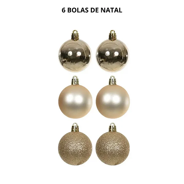 BOLAS DE NATAL CHAMPANHE 7CM C/6 UND