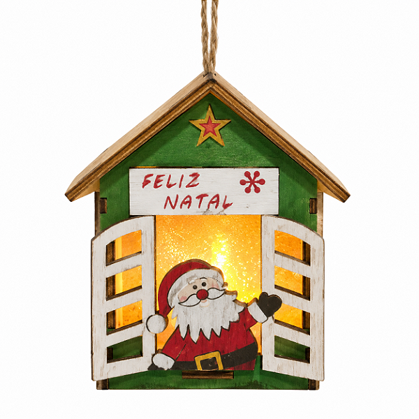 ENFEITE CASINHA DE NATAL MDF COM LED 8CM UNIDADE