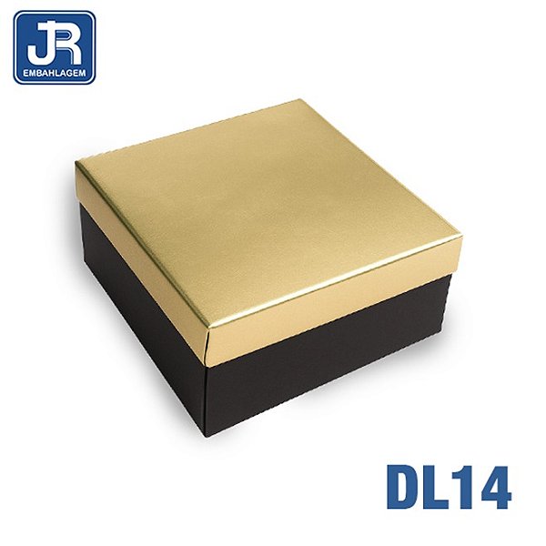 CAIXA 21X21X8,5CM TAMPA DOURADA LAMINADO FUNDO PRETO