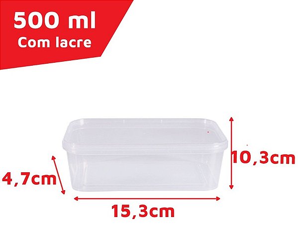 POTE RETANGULAR COM LACRE 500ML C/100 UND