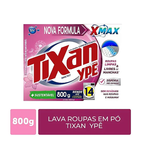 LAVA ROUPAS EM PO TIXAN YPE MACIEZ X MAX 800G - CAIXA