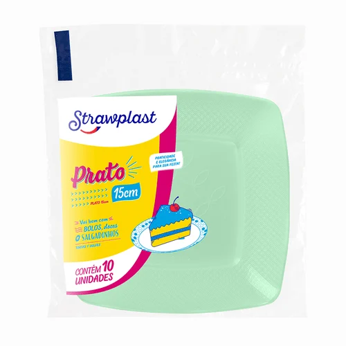 PRATO ACRILICO 15CM VERDE CANDY QUADRADO C/10 UND