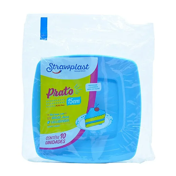 PRATO ACRILICO 15CM AZUL QUADRADO C/10 UND