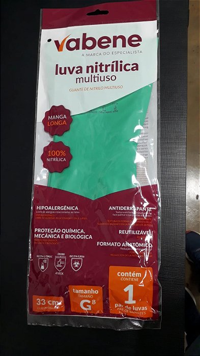 LUVA NITRILICA MULTIUSO G8 VERDE 33CM 1 PAR