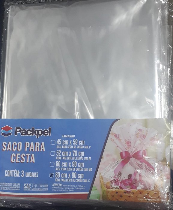 SACO PARA CESTA INCOLOR 80X90CM C/3 UND