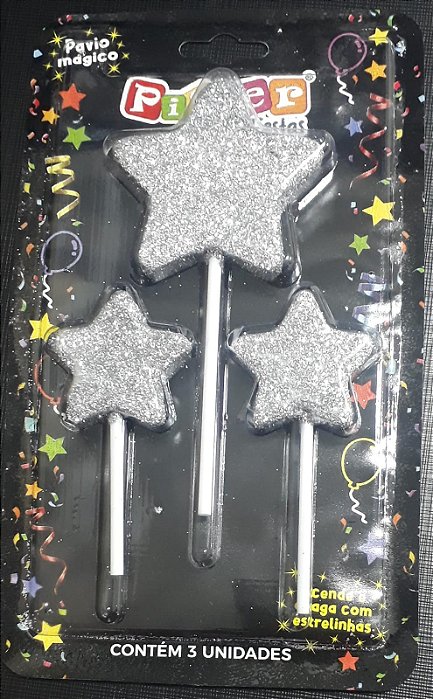 VELA ESTRELA GLITTER PRATA UND