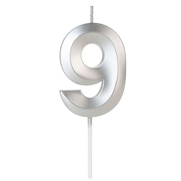 VELA MINI DESIGN PRATA NUMERO 9