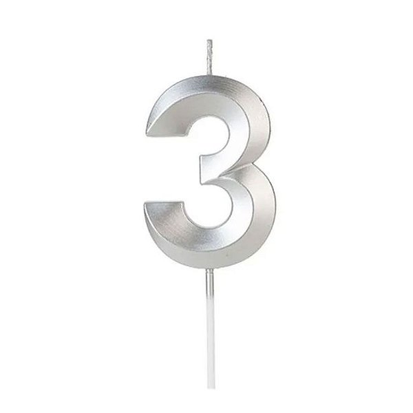 VELA MINI DESIGN PRATA NUMERO 3