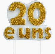 VELA TEXTO 20 E UNS BRANCA GLITTER OURO	UND