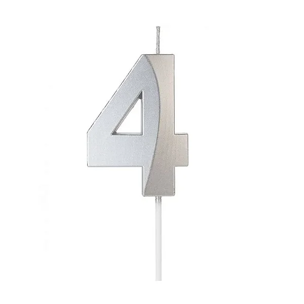 VELA MINI DESIGN PRATA NUMERO 4